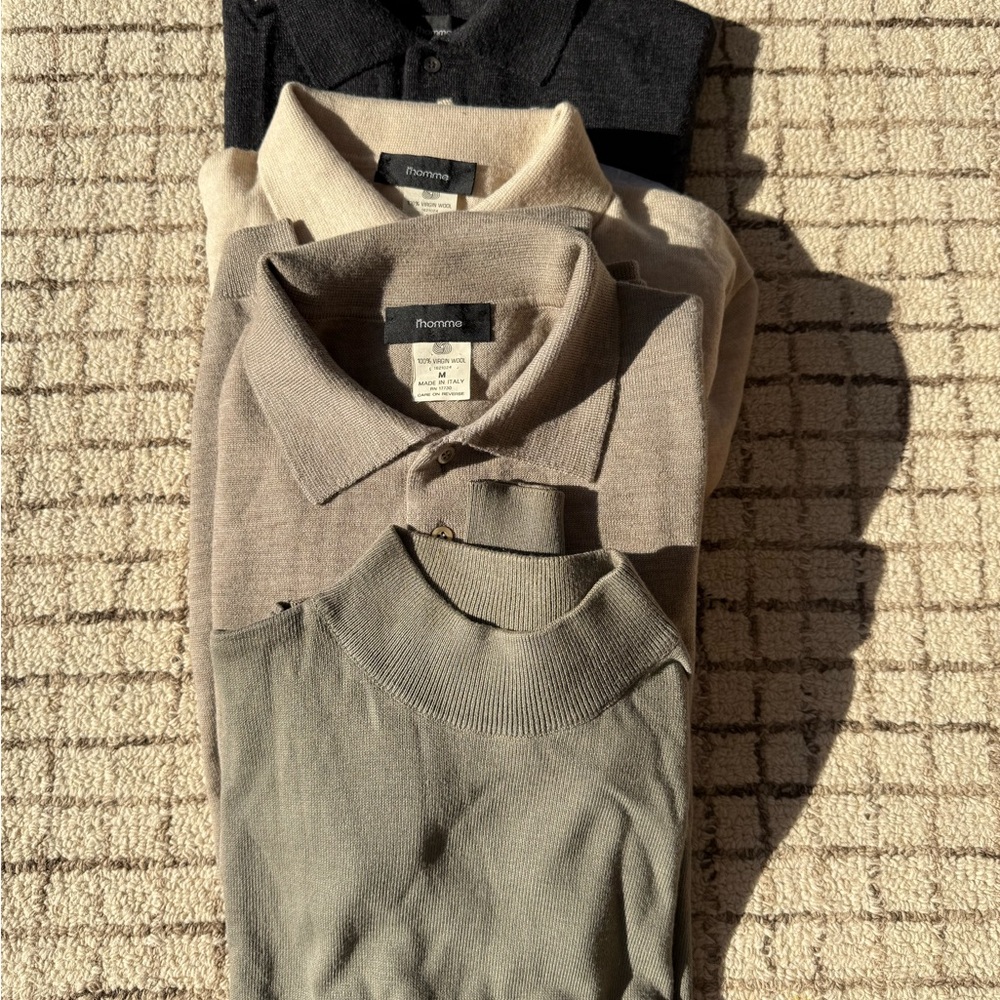 Merino wool sweaters for Men's Polo long sleeve dark gray, Beige, brown and gray